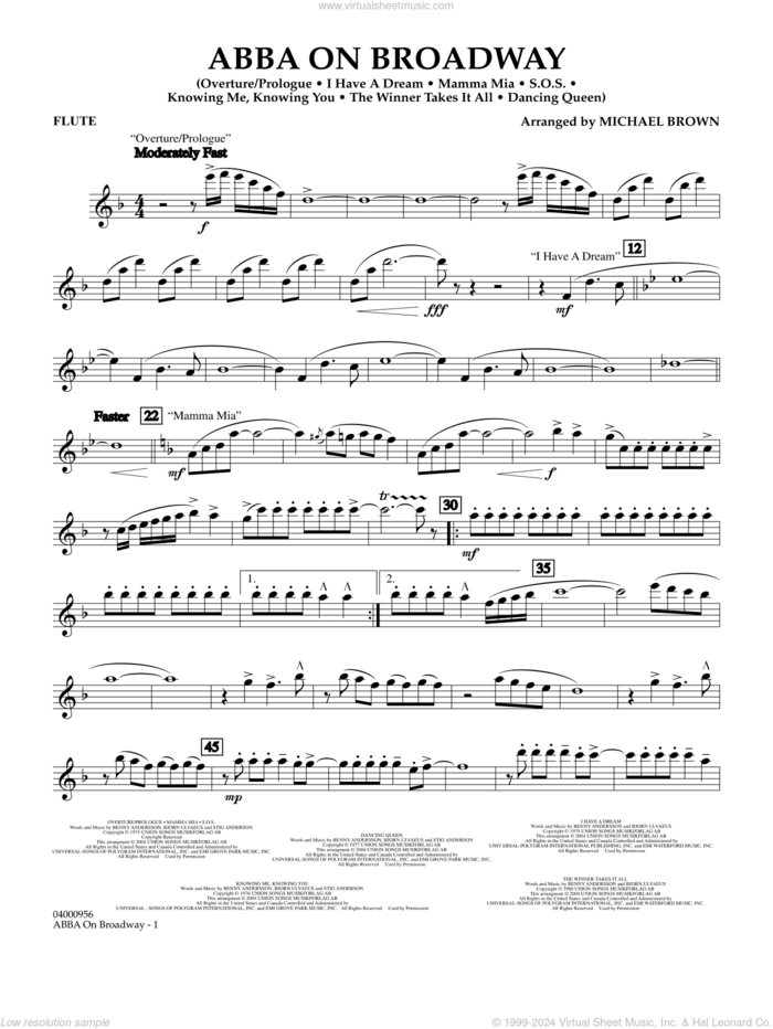 ABBA on Broadway (arr. Michael Brown) sheet music for concert band (flute) by ABBA and Michael Brown, intermediate skill level