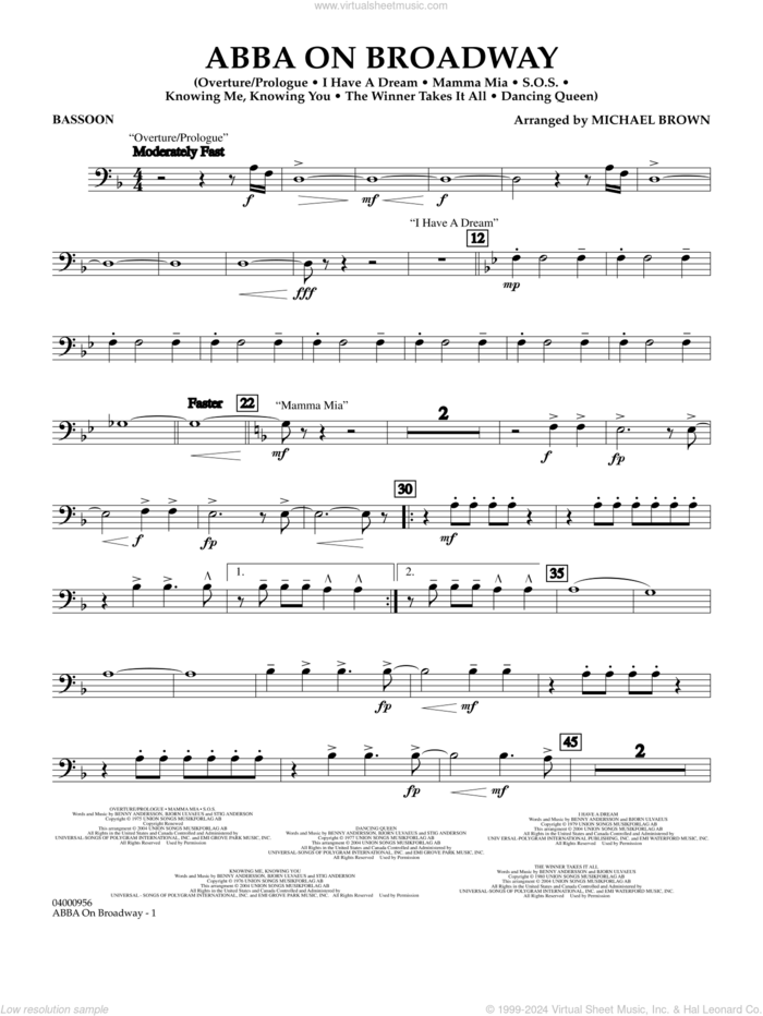 ABBA on Broadway (arr. Michael Brown) sheet music for concert band (bassoon) by ABBA and Michael Brown, intermediate skill level