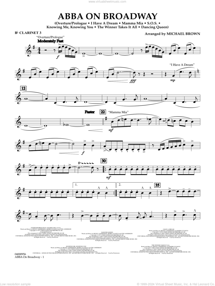 ABBA on Broadway (arr. Michael Brown) sheet music for concert band (Bb clarinet 3) by ABBA and Michael Brown, intermediate skill level