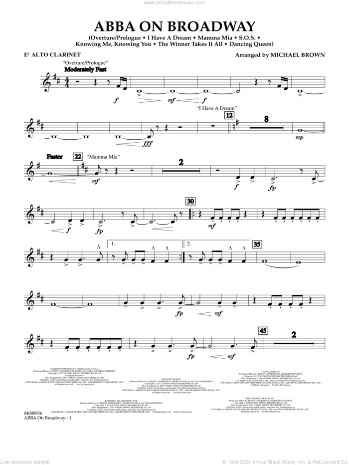 ABBA on Broadway (arr. Michael Brown) sheet music for concert band (Eb alto clarinet) by ABBA and Michael Brown, intermediate skill level