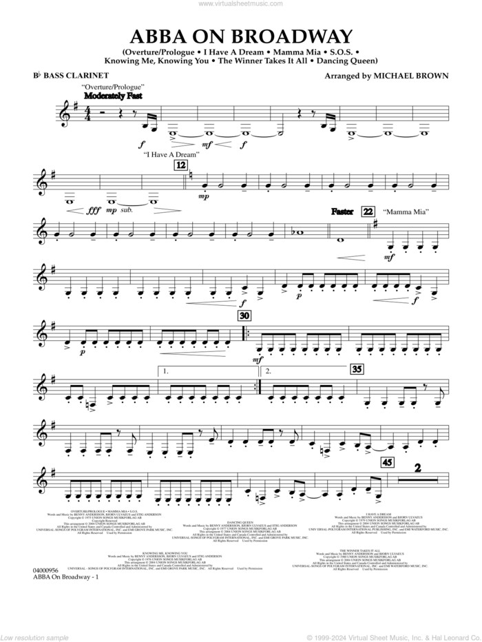 ABBA on Broadway (arr. Michael Brown) sheet music for concert band (Bb bass clarinet) by ABBA and Michael Brown, intermediate skill level