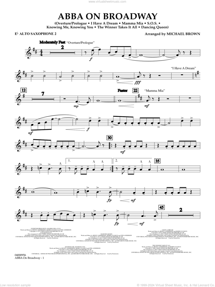 ABBA on Broadway (arr. Michael Brown) sheet music for concert band (Eb alto saxophone 2) by ABBA and Michael Brown, intermediate skill level