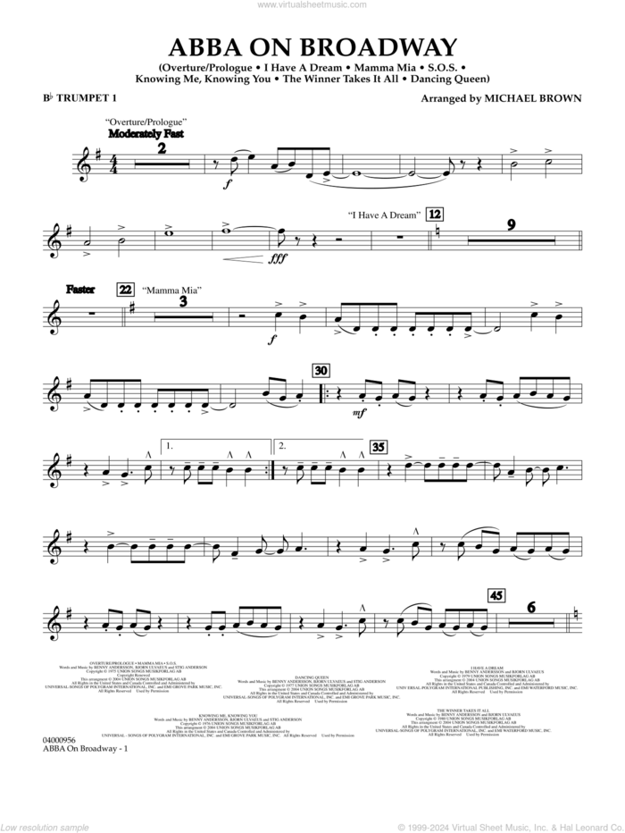 ABBA on Broadway (arr. Michael Brown) sheet music for concert band (Bb trumpet 1) by ABBA and Michael Brown, intermediate skill level