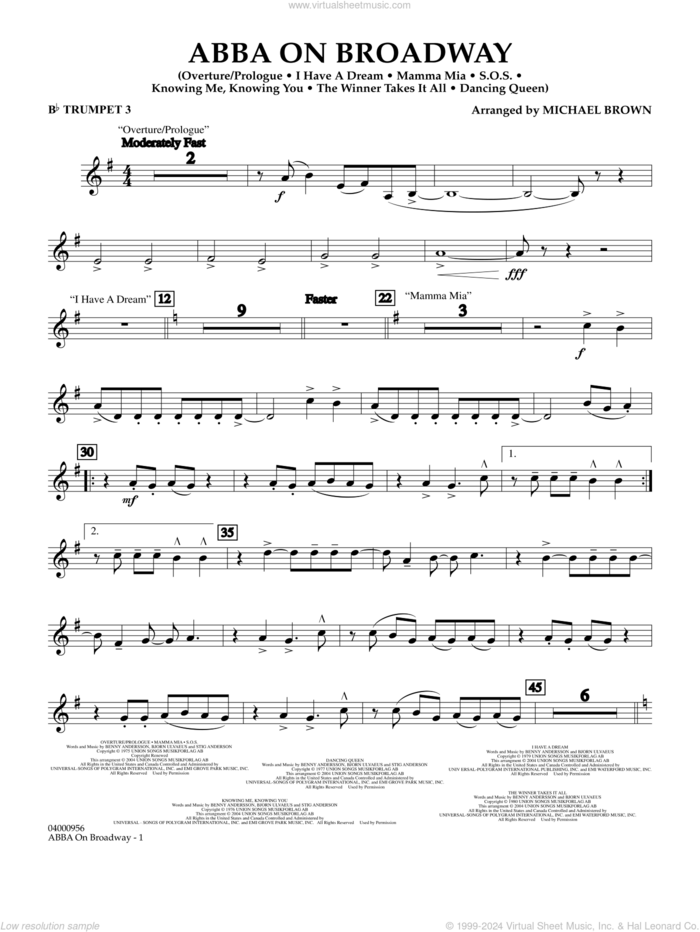 ABBA on Broadway (arr. Michael Brown) sheet music for concert band (Bb trumpet 3) by ABBA and Michael Brown, intermediate skill level