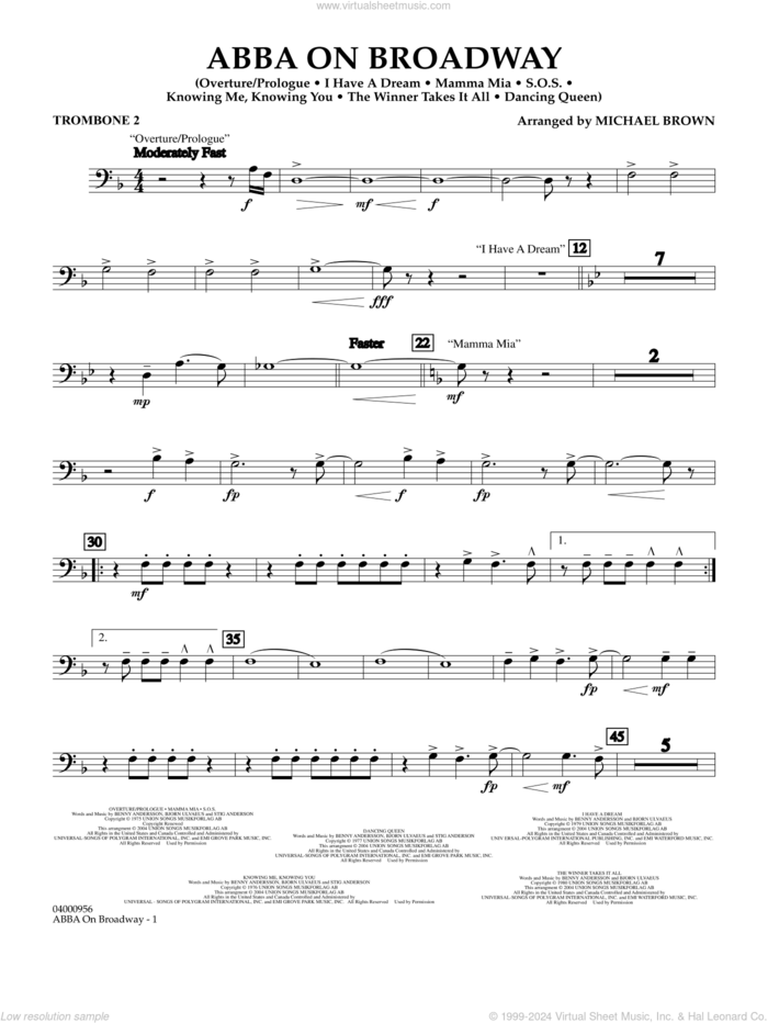 ABBA on Broadway (arr. Michael Brown) sheet music for concert band (trombone 2) by ABBA and Michael Brown, intermediate skill level