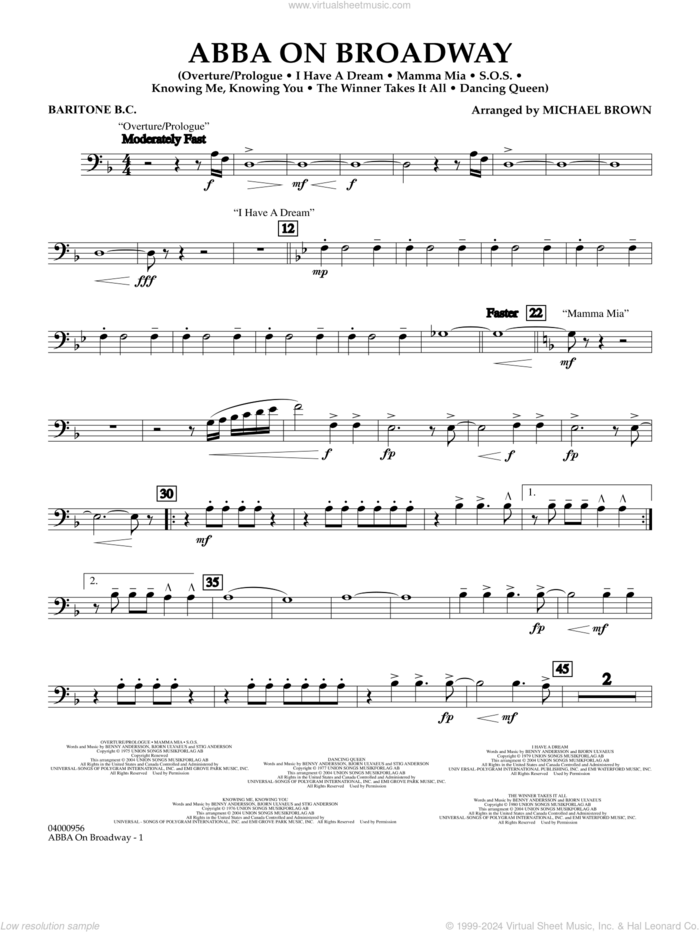 ABBA on Broadway (arr. Michael Brown) sheet music for concert band (baritone b.c.) by ABBA and Michael Brown, intermediate skill level