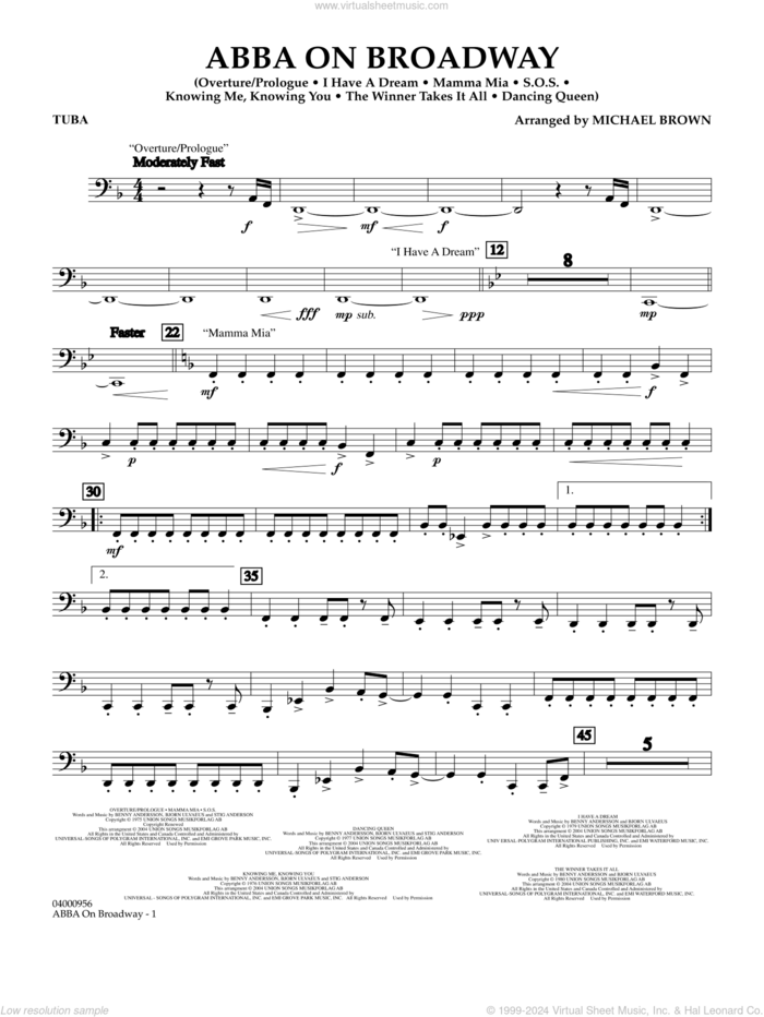 ABBA on Broadway (arr. Michael Brown) sheet music for concert band (tuba) by ABBA and Michael Brown, intermediate skill level