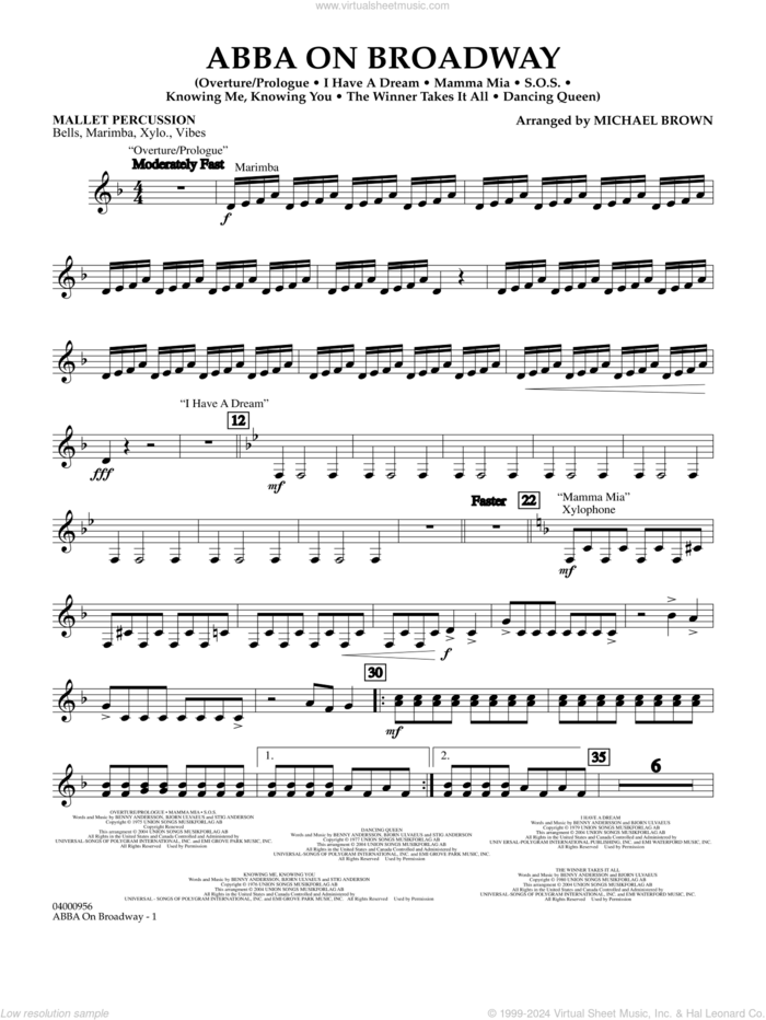 ABBA on Broadway (arr. Michael Brown) sheet music for concert band (mallet percussion) by ABBA and Michael Brown, intermediate skill level