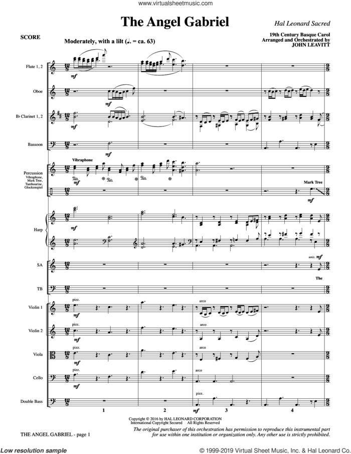 The Angel Gabriel (COMPLETE) sheet music for orchestra/band by John Leavitt and 19th Century Basque Carol, intermediate skill level