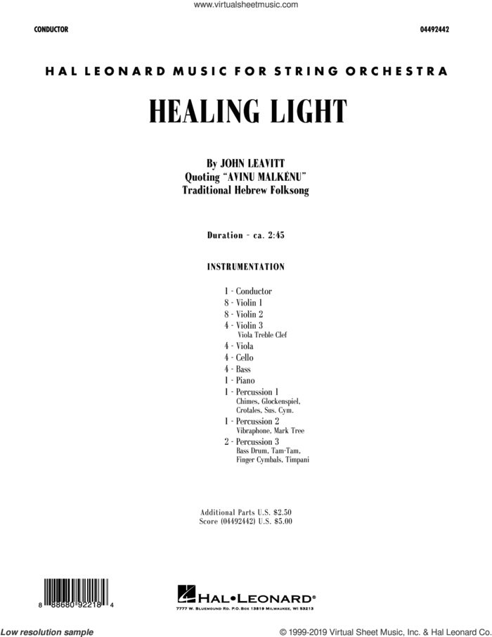 Healing Light (COMPLETE) sheet music for orchestra by John Leavitt and Traditional Hebrew Folksong, intermediate skill level