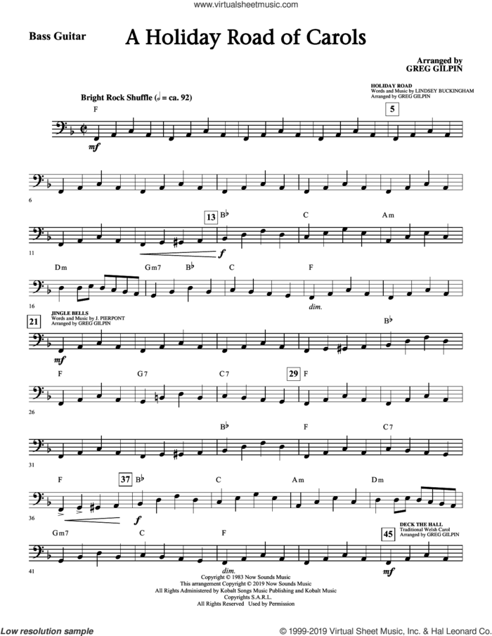 A Holiday Road Of Carols (arr. Greg Gilpin) sheet music for orchestra/band (bass) by Lindsey Buckingham and Greg Gilpin, intermediate skill level