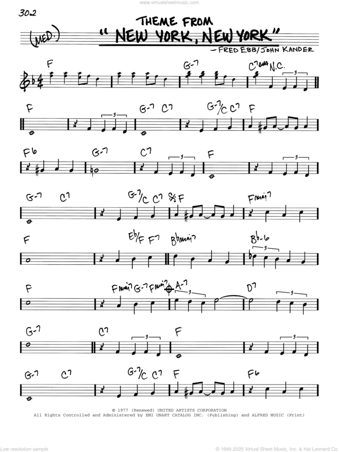 Theme From 'New York, New York' sheet music for voice and other instruments (real book) by Frank Sinatra, Fred Ebb and John Kander, intermediate skill level