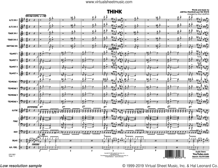 Think (arr. Paul Murtha) (COMPLETE) sheet music for jazz band by Paul Murtha, Aretha Franklin and Ted White, intermediate skill level