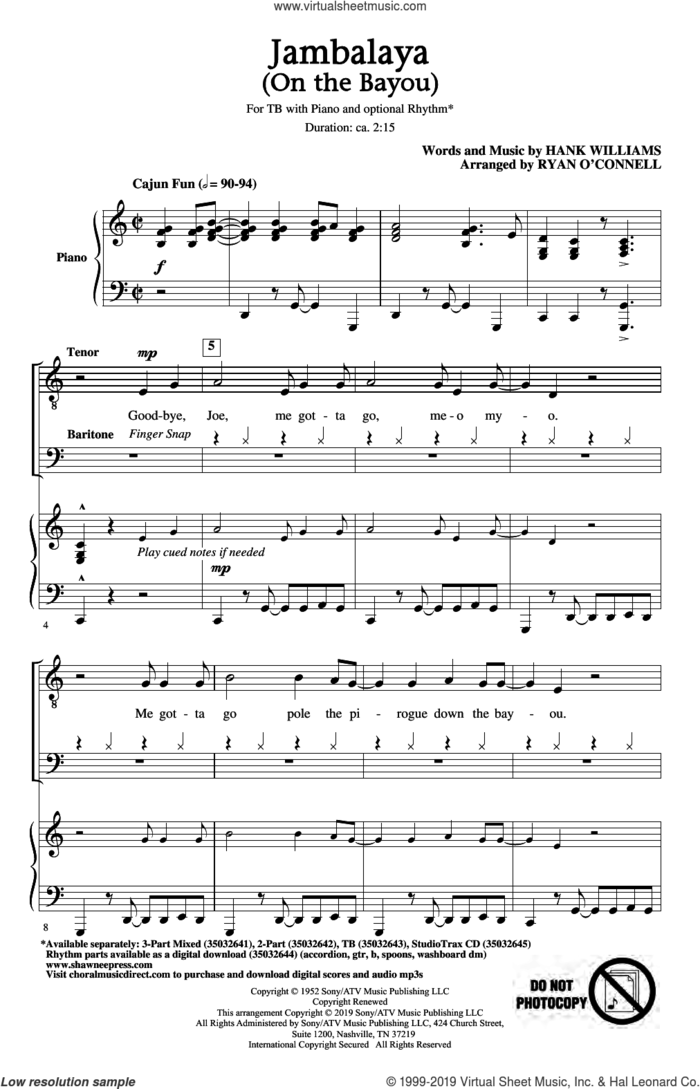 Jambalaya (On The Bayou) (arr. Ryan O'Connell) sheet music for choir (TB: tenor, bass) by Hank Williams, intermediate skill level