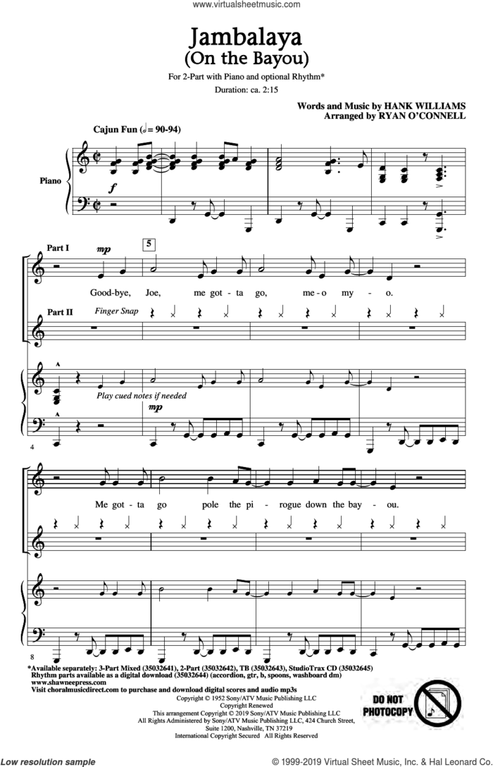 Jambalaya (On The Bayou) (arr. Ryan O'Connell) sheet music for choir (2-Part) by Hank Williams, intermediate duet