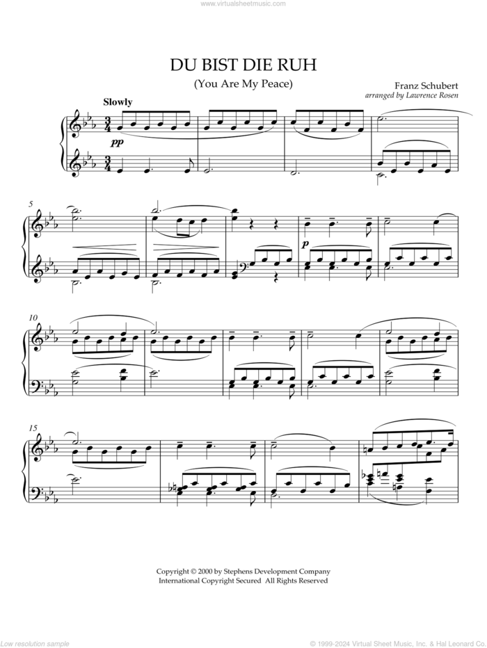 Du Bist Die Ruh (You Are My Peace) sheet music for piano solo by Franz Schubert, intermediate skill level