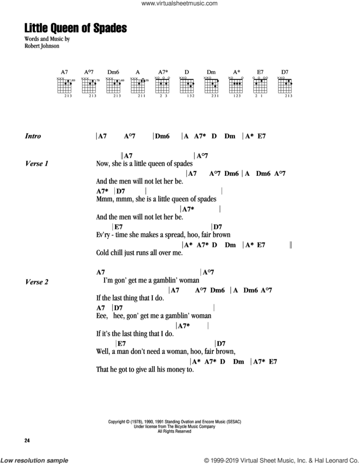 Little Queen Of Spades sheet music for guitar (chords) by Robert Johnson, intermediate skill level