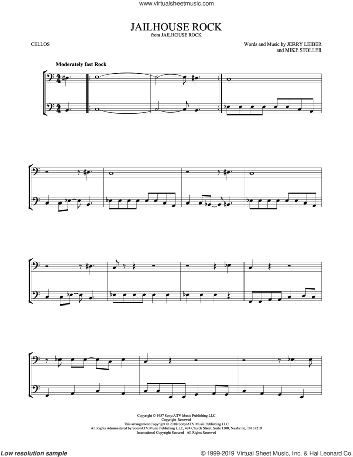 Jailhouse Rock sheet music for two cellos (duet, duets) by Elvis Presley, Jerry Leiber and Mike Stoller, intermediate skill level