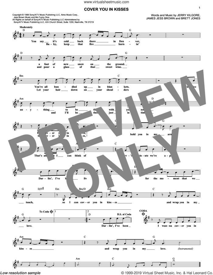 Cover You In Kisses sheet music for voice and other instruments (fake book) by John Michael Montgomery, Brett Jones, James Jess Brown and Jerry Kilgore, wedding score, intermediate skill level