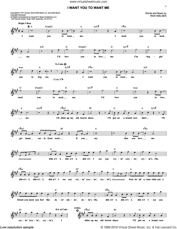 I Want You To Want Me sheet music for voice and other instruments (fake book) by Cheap Trick, Dwight Yoakam and Rick Nielsen, intermediate skill level
