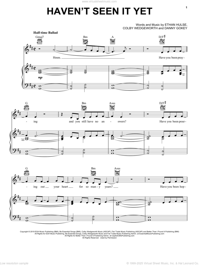 Haven't Seen It Yet sheet music for voice, piano or guitar by Danny Gokey, Colby Wedgeworth and Ethan Hulse, intermediate skill level