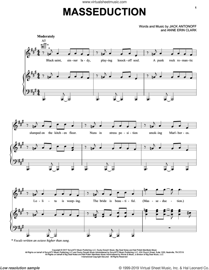 Masseduction sheet music for voice, piano or guitar by St. Vincent, Anne Erin Clark and Jack Antonoff, intermediate skill level