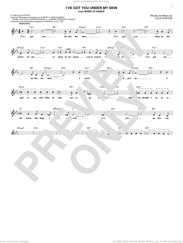 I've Got You Under My Skin sheet music for voice and other instruments (fake book) by Cole Porter, intermediate skill level