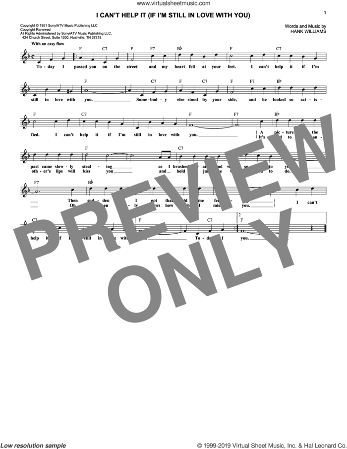 I Can't Help It (If I'm Still In Love With You) sheet music for voice and other instruments (fake book) by Hank Williams, intermediate skill level