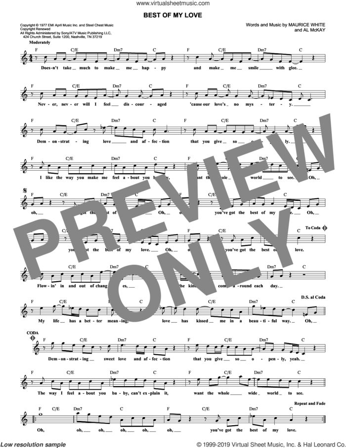 Best Of My Love sheet music for voice and other instruments (fake book) by The Emotions, Al McKay and Maurice White, wedding score, intermediate skill level