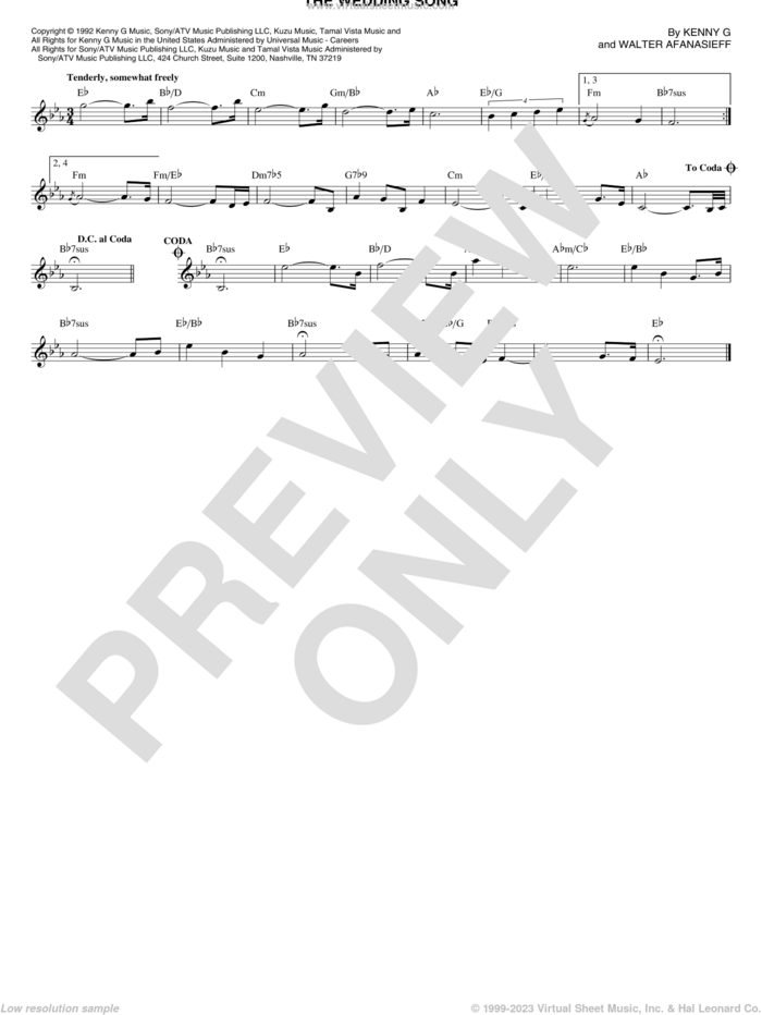 The Wedding Song sheet music for voice and other instruments (fake book) by Kenny G and Walter Afanasieff, wedding score, intermediate skill level