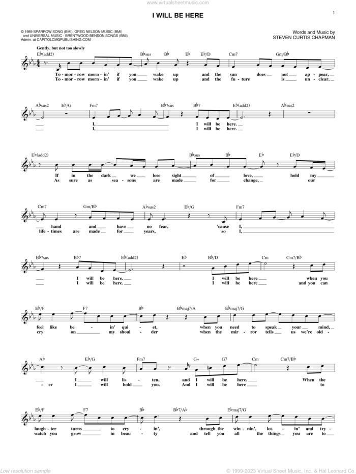 I Will Be Here sheet music for voice and other instruments (fake book) by Steven Curtis Chapman, wedding score, intermediate skill level