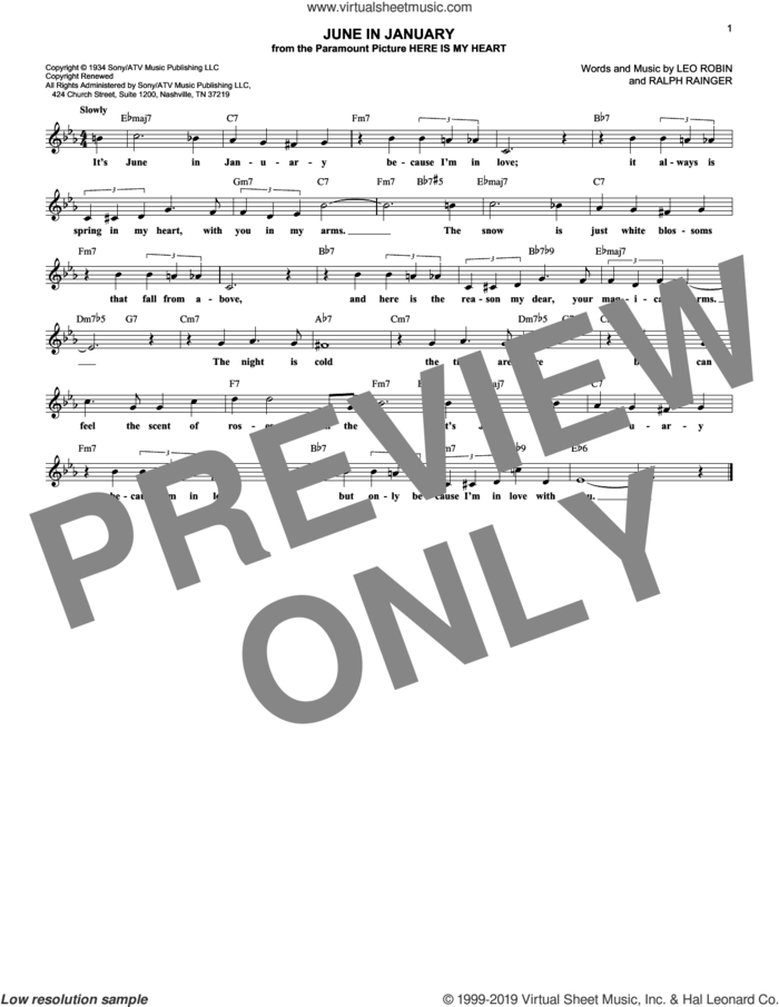 June In January sheet music for voice and other instruments (fake book) by Lucy Ann Polk, Leo Robin and Ralph Rainger, intermediate skill level