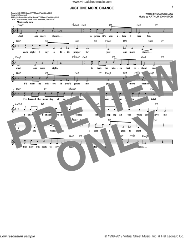 Just One More Chance sheet music for voice and other instruments (fake book) by Ruby Braff, Arthur Johnston and Sam Coslow, intermediate skill level