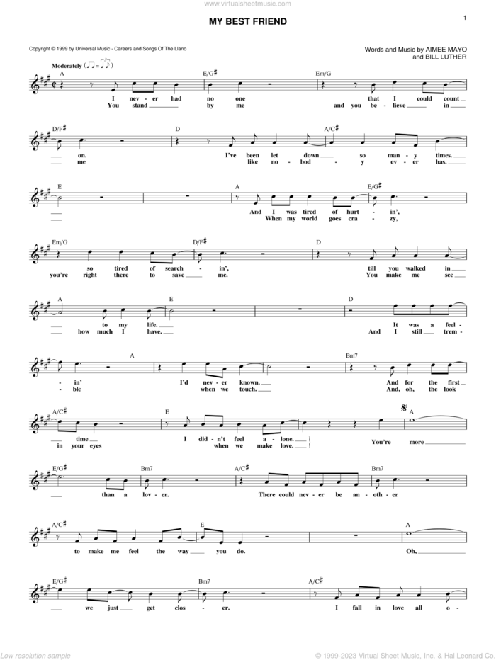 My Best Friend sheet music for voice and other instruments (fake book) by Tim McGraw, Aimee Mayo and Bill Luther, wedding score, intermediate skill level