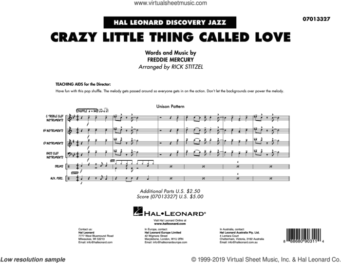 Crazy Little Thing Called Love (arr. Rick Stitzel) (COMPLETE) sheet music for jazz band by Queen, Dwight Yoakam, Freddie Mercury and Rick Stitzel, intermediate skill level