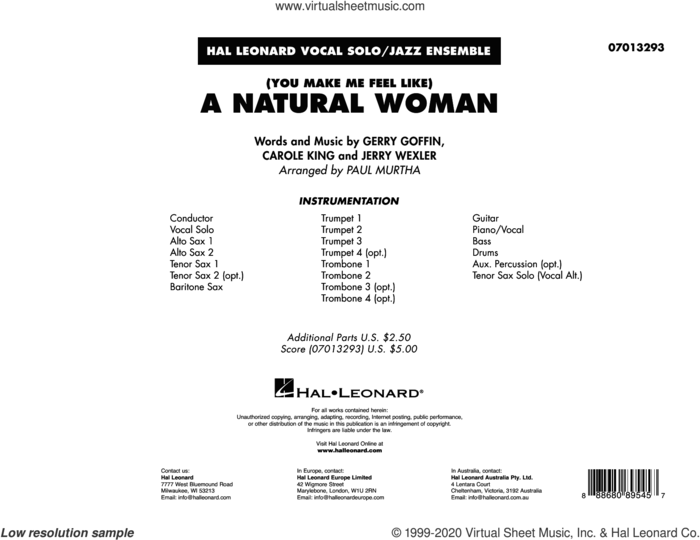 (You Make Me Feel Like) A Natural Woman (arr. Paul Murtha) (COMPLETE) sheet music for jazz band by Paul Murtha, Aretha Franklin, Gerry Goffin and Jerry Wexler, intermediate skill level