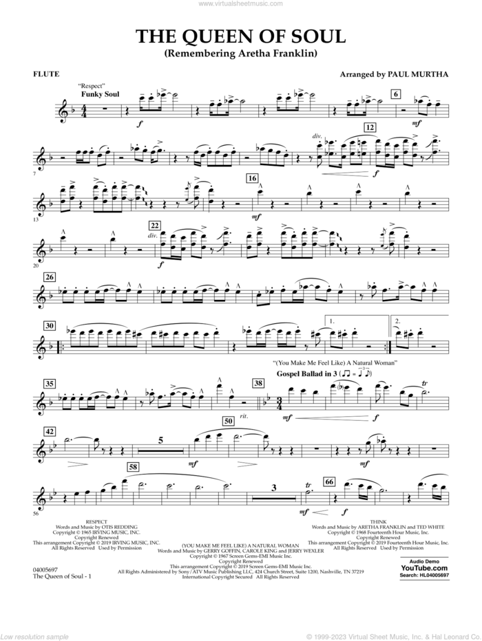 The Queen Of Soul (arr. Paul Murtha)- Conductor Score (Full Score) sheet music for concert band (flute) by Aretha Franklin and Paul Murtha, intermediate skill level