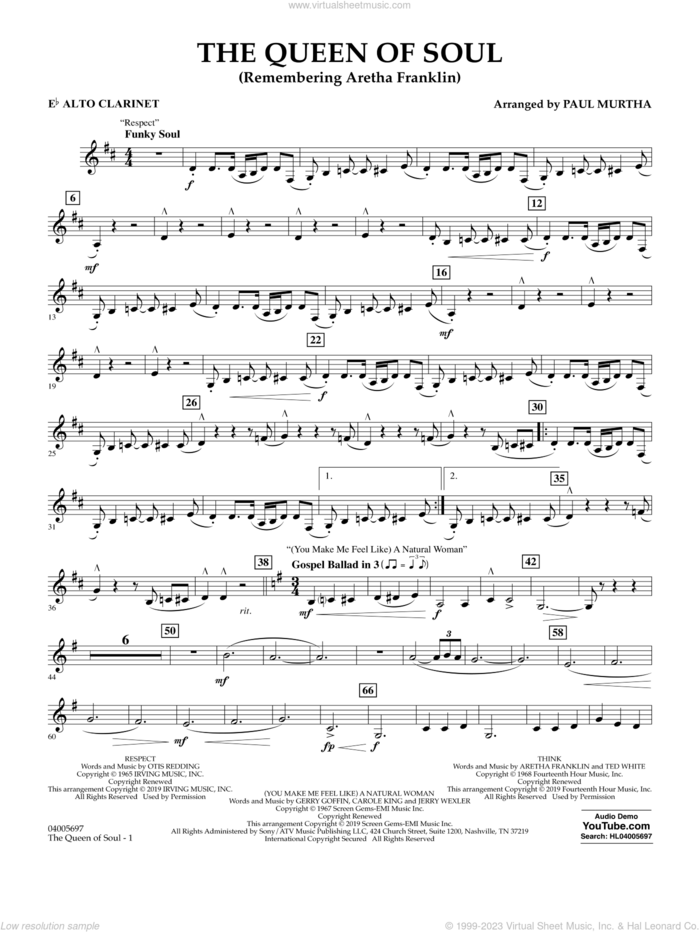The Queen Of Soul (arr. Paul Murtha)- Conductor Score (Full Score) sheet music for concert band (Eb alto clarinet) by Aretha Franklin and Paul Murtha, intermediate skill level