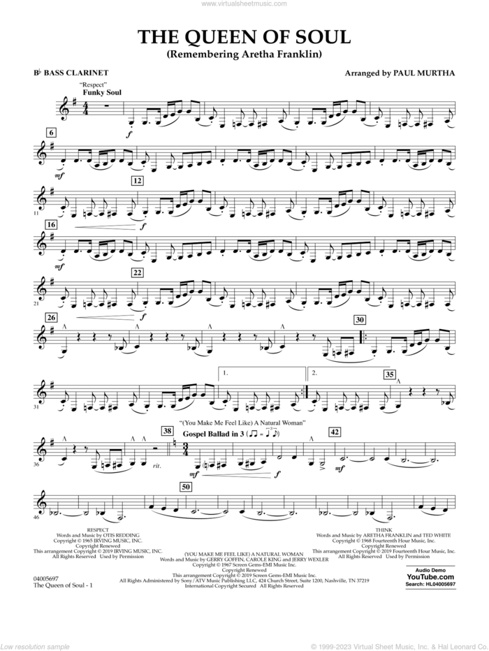 The Queen Of Soul (arr. Paul Murtha)- Conductor Score (Full Score) sheet music for concert band (Bb bass clarinet) by Aretha Franklin and Paul Murtha, intermediate skill level