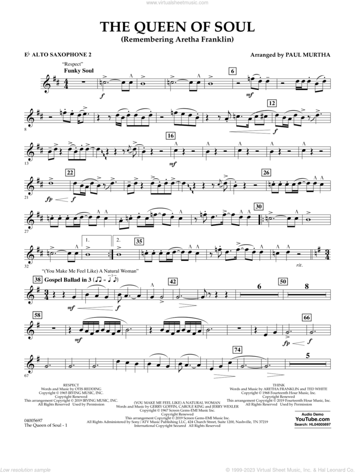 The Queen Of Soul (arr. Paul Murtha)- Conductor Score (Full Score) sheet music for concert band (Eb alto saxophone 2) by Aretha Franklin and Paul Murtha, intermediate skill level