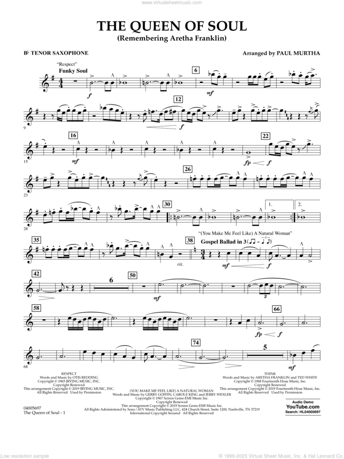 The Queen Of Soul (arr. Paul Murtha)- Conductor Score (Full Score) sheet music for concert band (Bb tenor saxophone) by Aretha Franklin and Paul Murtha, intermediate skill level