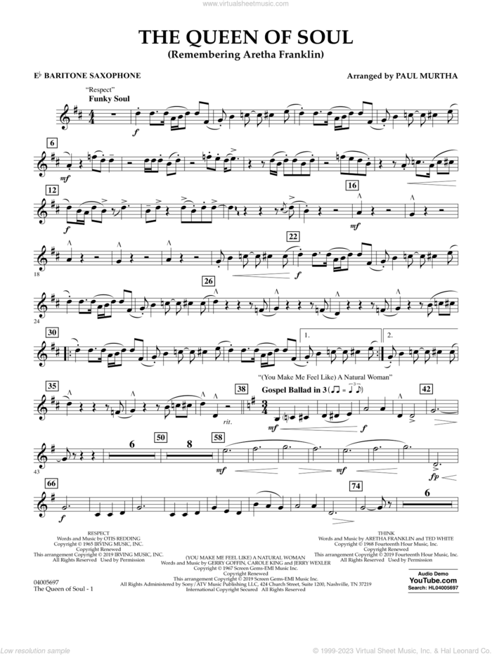 The Queen Of Soul (arr. Paul Murtha)- Conductor Score (Full Score) sheet music for concert band (Eb baritone saxophone) by Aretha Franklin and Paul Murtha, intermediate skill level