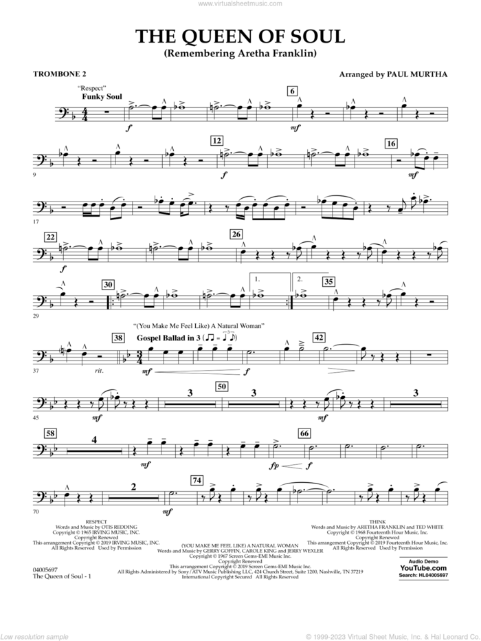 The Queen Of Soul (arr. Paul Murtha)- Conductor Score (Full Score) sheet music for concert band (trombone 2) by Aretha Franklin and Paul Murtha, intermediate skill level