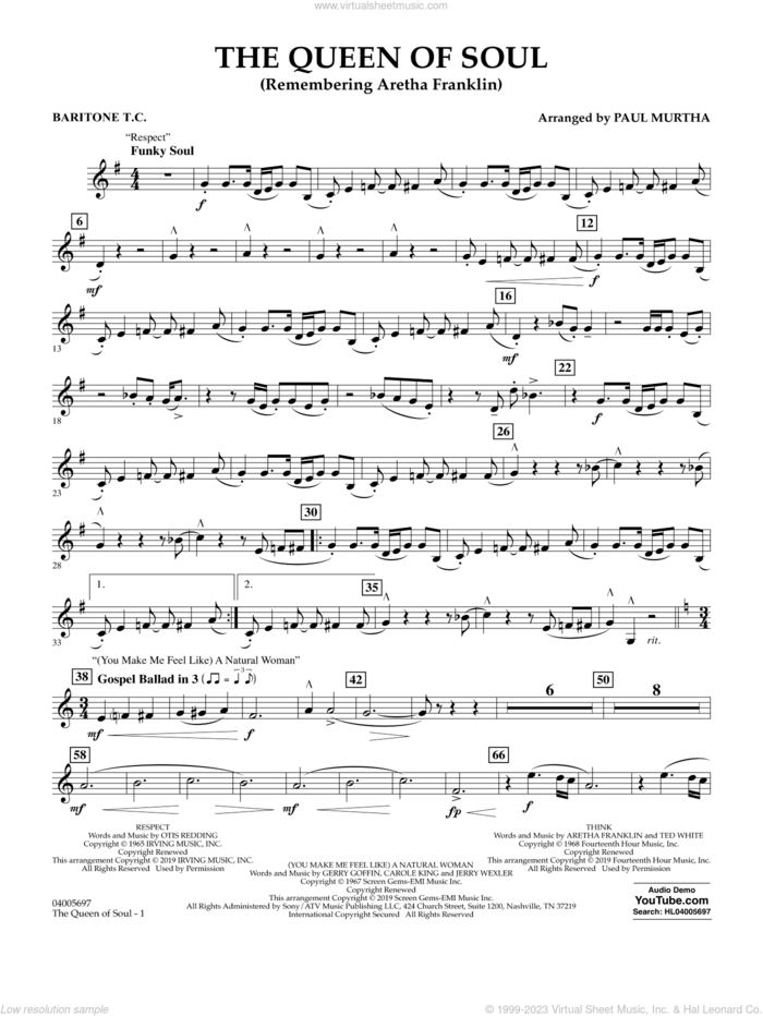 The Queen Of Soul (arr. Paul Murtha)- Conductor Score (Full Score) sheet music for concert band (baritone t.c.) by Aretha Franklin and Paul Murtha, intermediate skill level