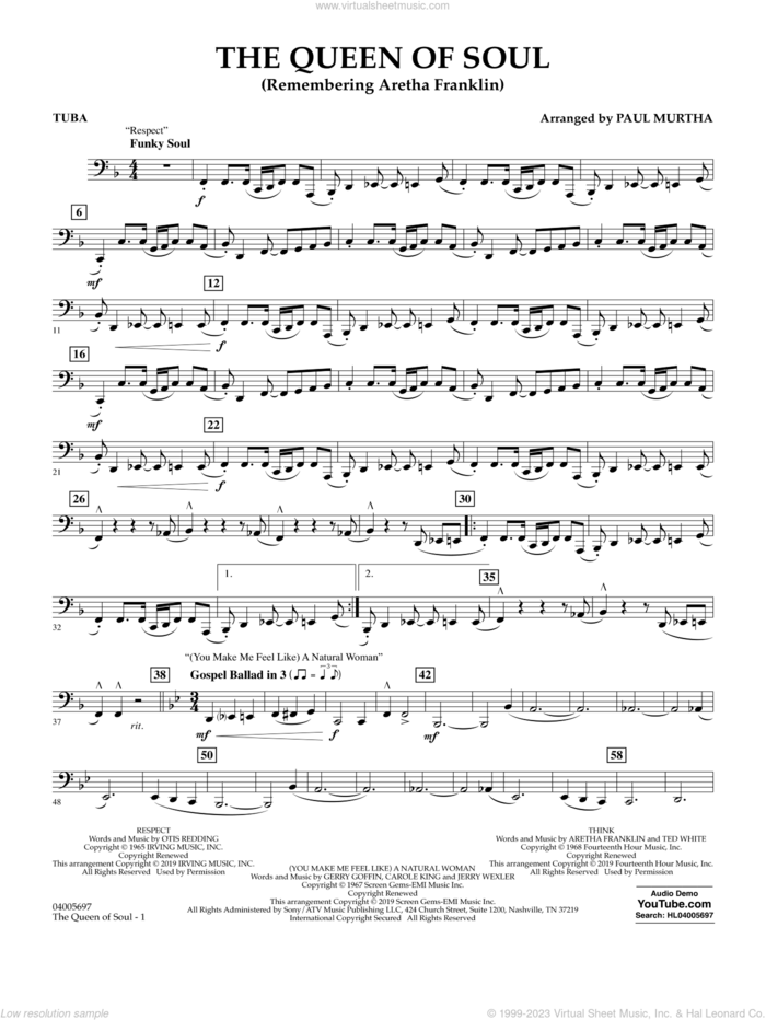 The Queen Of Soul (arr. Paul Murtha)- Conductor Score (Full Score) sheet music for concert band (tuba) by Aretha Franklin and Paul Murtha, intermediate skill level