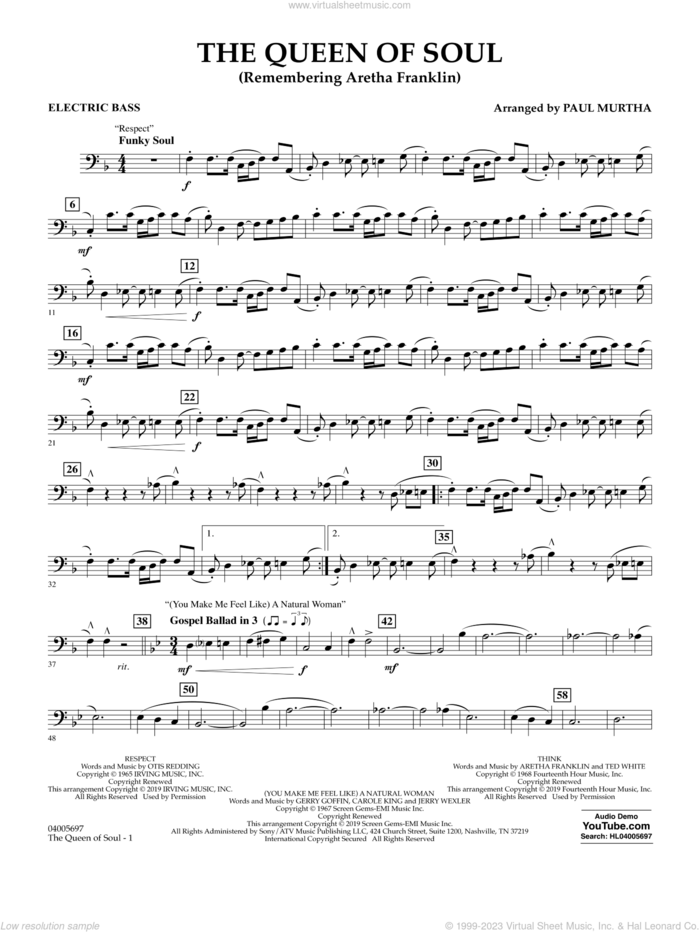 The Queen Of Soul (arr. Paul Murtha)- Conductor Score (Full Score) sheet music for concert band (electric bass) by Aretha Franklin and Paul Murtha, intermediate skill level