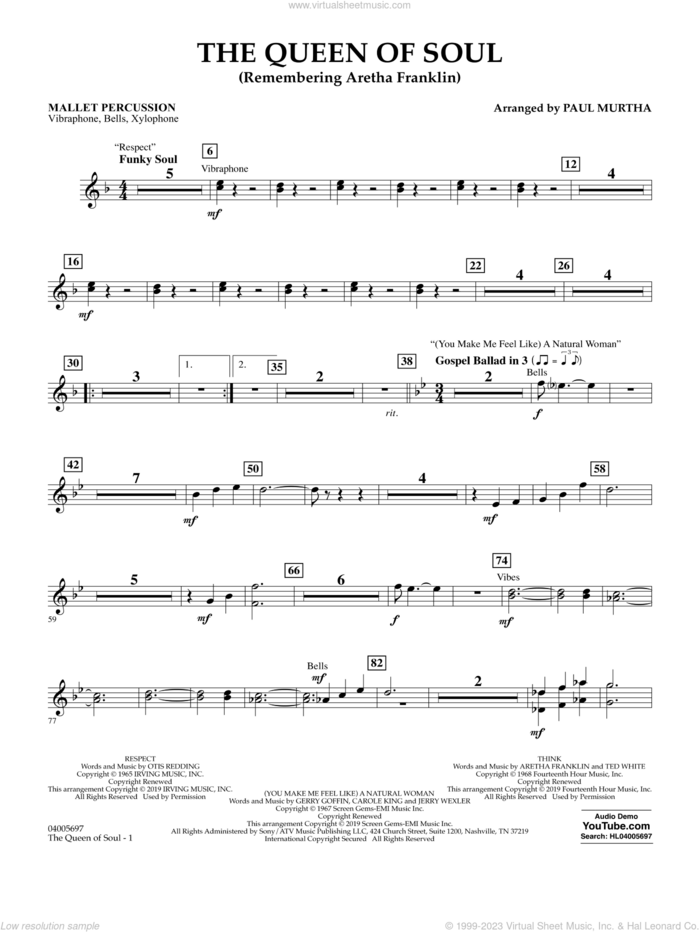 The Queen Of Soul (arr. Paul Murtha)- Conductor Score (Full Score) sheet music for concert band (mallet percussion) by Aretha Franklin and Paul Murtha, intermediate skill level