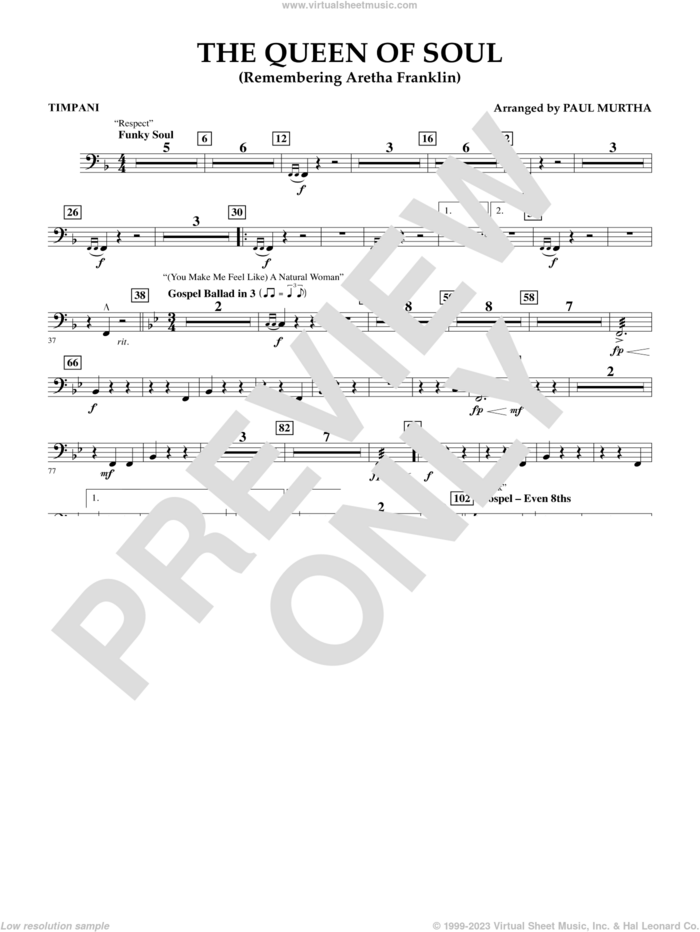 The Queen Of Soul (arr. Paul Murtha)- Conductor Score (Full Score) sheet music for concert band (timpani) by Aretha Franklin and Paul Murtha, intermediate skill level