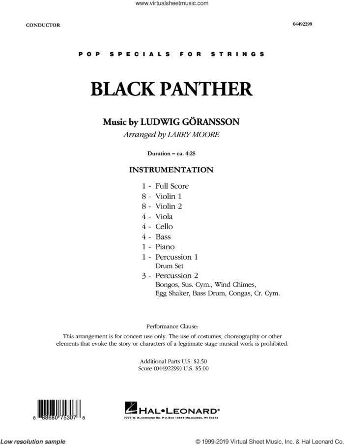 Black Panther (arr. Larry Moore) (COMPLETE) sheet music for orchestra by Larry Moore and Ludwig Goransson and Ludwig Goransson, classical score, intermediate skill level