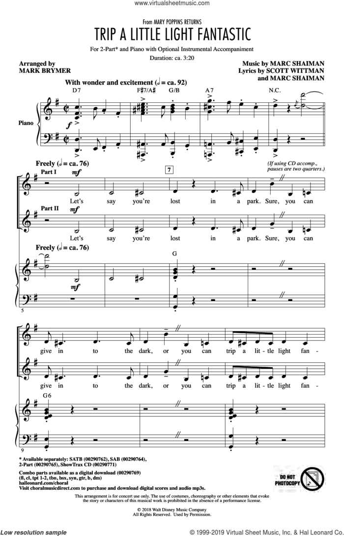 Trip A Little Light Fantastic (from Mary Poppins Returns) (arr. Mark Brymer) sheet music for choir (2-Part) by Lin-Manuel Miranda, Mark Brymer, Marc Shaiman and Scott Wittman, intermediate duet